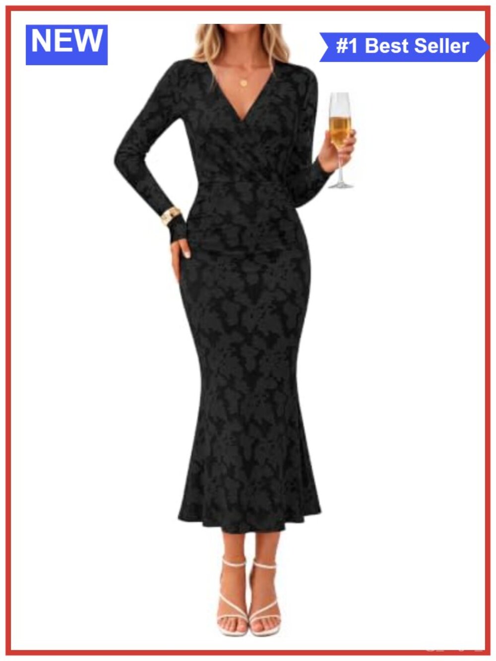 Women's Wrap Long Sleeve Floral Maxi Formal Dress